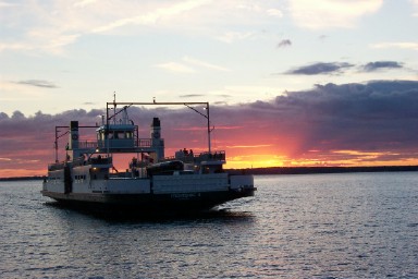 The Amherst Island ferry crossing at sunset